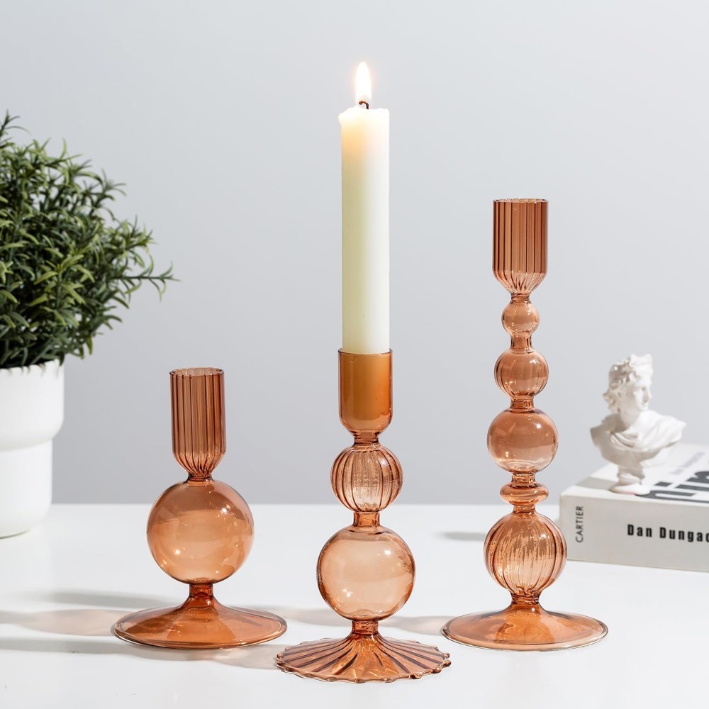 Centerpiece Stick - Portavelas de cristal con temática navideña,