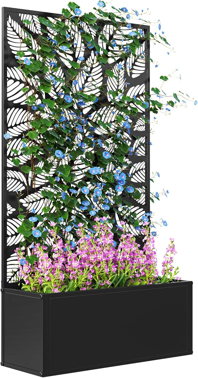 Flower Wall Panel - Jardinera elevada metálica con enrejado para